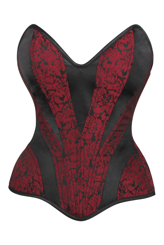 Black brocade outlets overbust corset with cork neck and sleeves