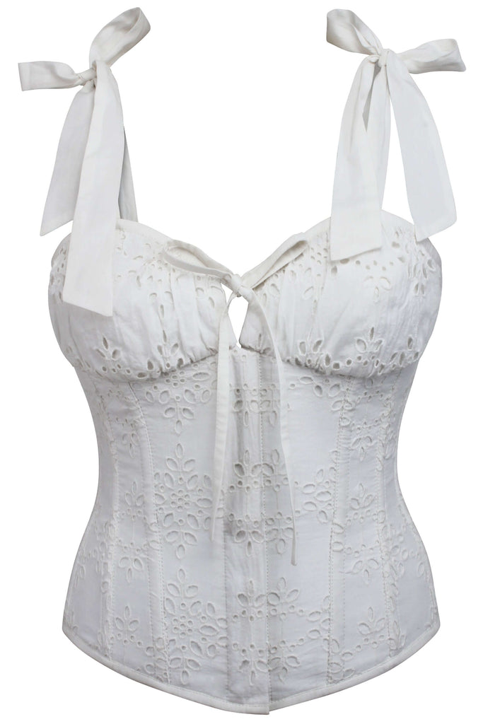 Daphne White Broderie Anglaise Cotton Corset Top