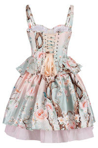 Blossom Grove Corset & Skirt Set with Pastel Florals and Songbirds