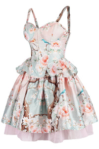 Blossom Grove Corset & Skirt Set with Pastel Florals and Songbirds