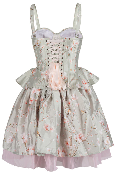 Magnolia Bloom Corset & Skirt Set in Sage Green with Pink Accents