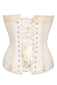 White and Gold Overbust Corset with Lace and Flossing Finish