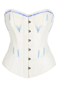 White Overbust Corset with Blue Decorative Flossing