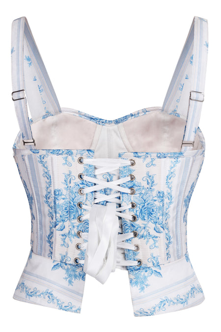 Vintage Blue Floral Toile Shoulder Strap Corset Top