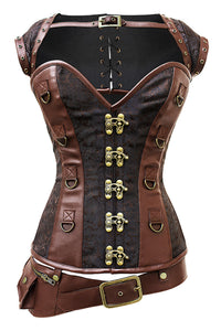 Brown Steampunk Overbust Corset with Shrug, Swing Hooks & Utility Belt