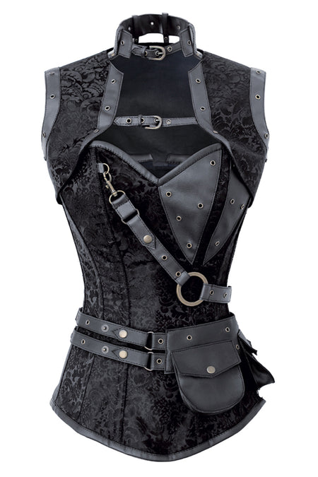 Black Steampunk Overbust Corset with Shrug, Harness & Utility Belt