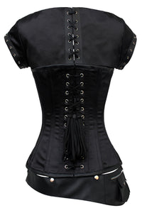 Black Overbust Steampunk Corset with Shrug and Utility Belt Detail
