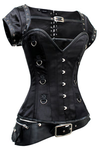 Black Overbust Steampunk Corset with Shrug and Utility Belt Detail