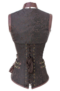 Steampunk Brown Overbust Corset with Shrug, Harness & Utility Belt