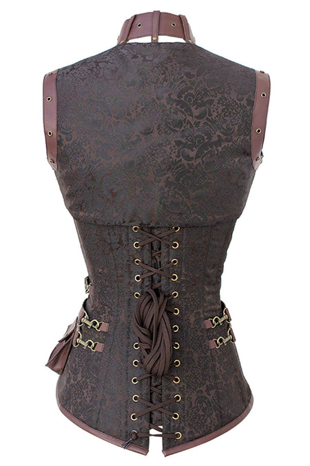Steampunk Brown Overbust Corset with Shrug, Harness & Utility Belt
