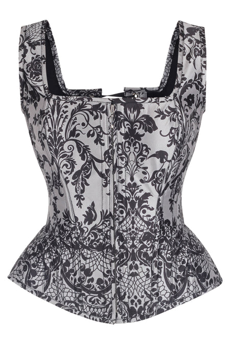 Gothic Noir Baroque Shoulder Strap Corset with Front Zip