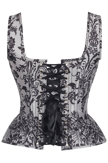 Gothic Noir Baroque Shoulder Strap Corset with Front Zip