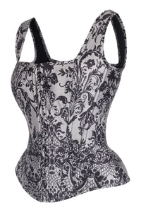 Gothic Noir Baroque Shoulder Strap Corset with Front Zip