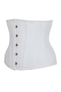Underbust Waist Trainer In White Cotton Twill -Curved Hem And Hip Panels