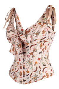 Cotton Print Corset Top with Bow Detail