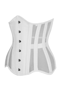 Longline Cotton and Mesh Underbust Corset in White