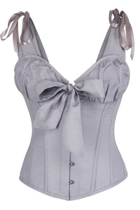 Ash Grey Cotton Corset Top with Bow Detail