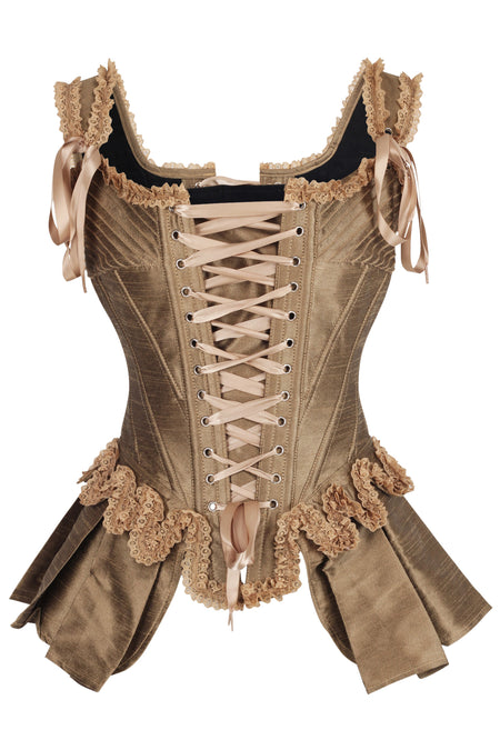 Gold Historically Inspired Corset Overbust with Bustle