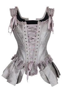 Silver Historically Inspired Corset Overbust with Bustle