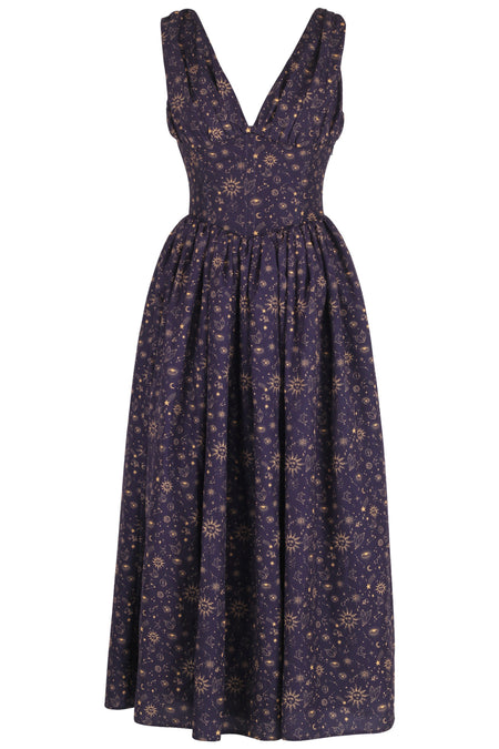 corset story dresses Rose Print A Line Corset Midi Dress in Pink