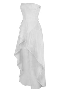Ivory Strapless High-Low Corset Dress with Lace Detail