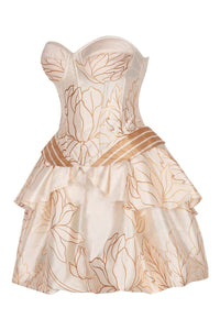 Golden Bloom Corset Dress with Ruffle Skirt
