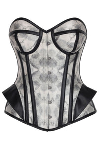 Shadow Grey Overbust Corset with Faux Leather Trim