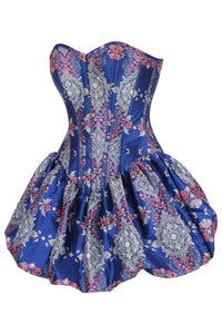 Royal Sapphire Corset Dress with Pink Floral Accents