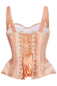 Peach Vintage Lace Print Shoulder Strap Corset