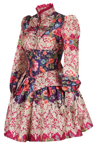 Regal Baroque Floral Costume Set with Underbust Corset, Skirt & Shirt