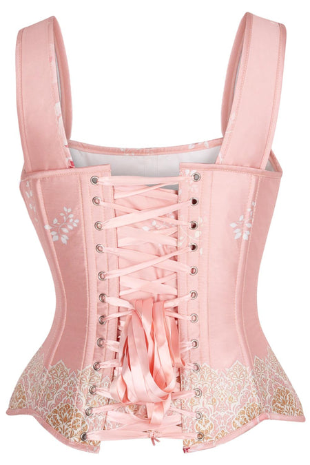 Blush Brocade Overbust Corset with Shoulder Straps