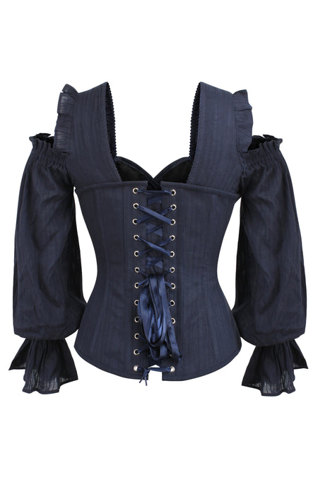 Corset Story BC-053 Long Sleeve Midnight Blue Corset with Cold Shoulder