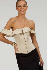 Corset Story C2002 Champagne Cotton Vintage Inspired Straight line Overbust with off the shoulder collar