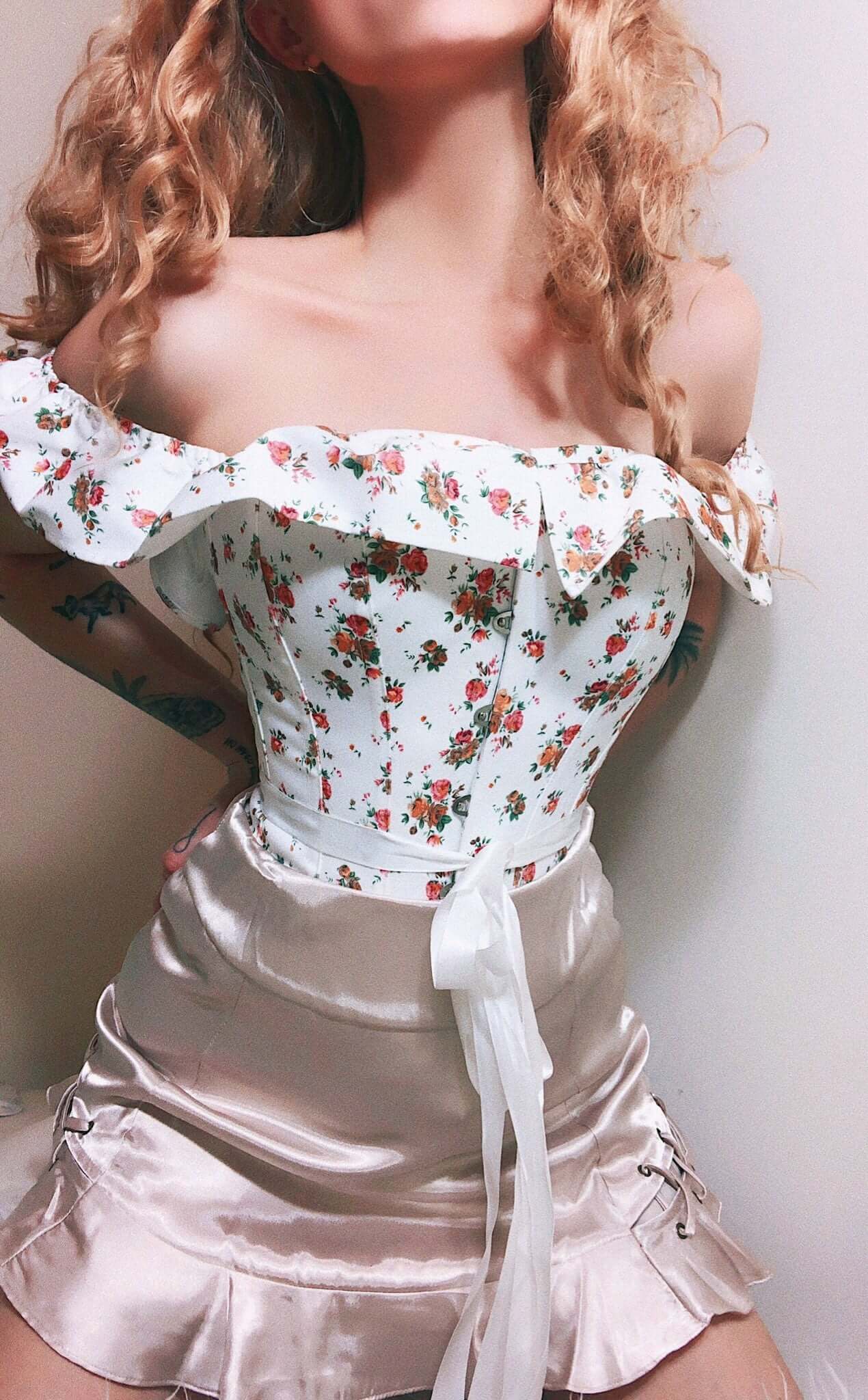 Corset Story Floral Straight Line Overbust With Off buy Shoulder Collar