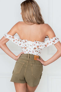 Corset Story CSFT011 Corset Story Floral Vintage Inspired Straight Line Overbust With Off Shoulder Collar
