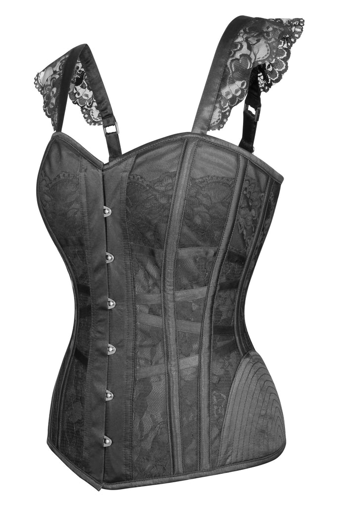 Lingerie Inspired Black Overbust Corset With Shoulder Straps