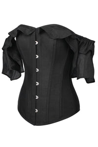 Corset Story FTS132 Black Satin Corset Top With Waterfall Sleeves