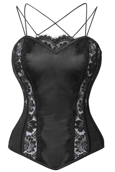 Corset Story FTS215 Black Satin Evening Corset Top With Spaghetti Strap