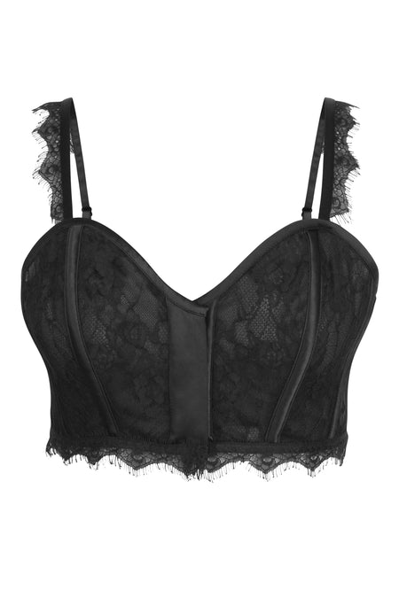 black lace corset bustier top-detachable straps
