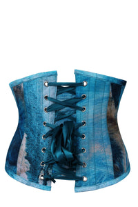 Corset Story MY-600 Abstract Brushed Opal Blue and Sand Waspie Corset