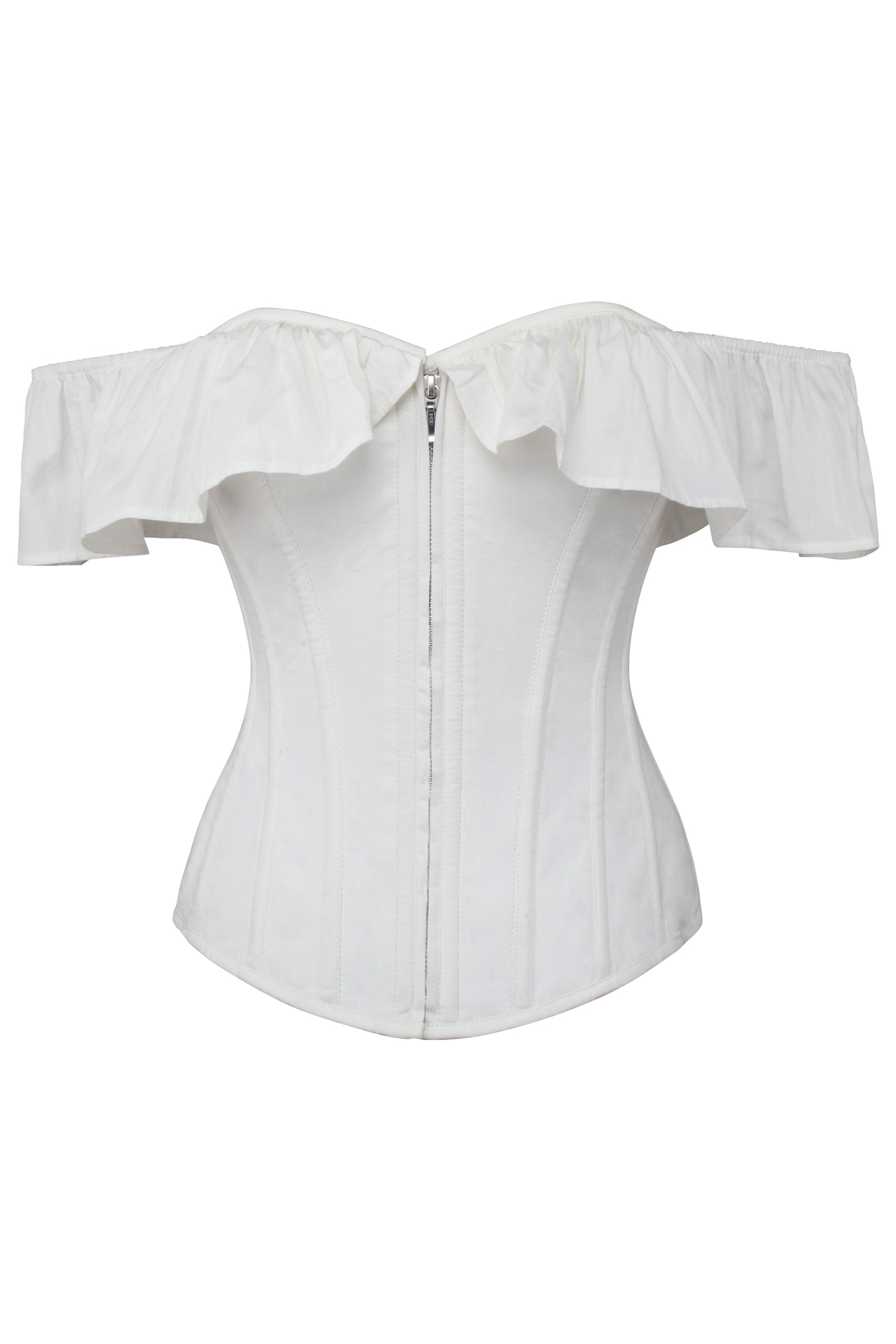 Marigold White Cotton Corset Top with Frill Sleeves