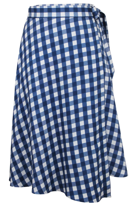 Corset Story SC-094 Agapanthus Gingham Blue Viscose Asymmetric Wrap Skirt