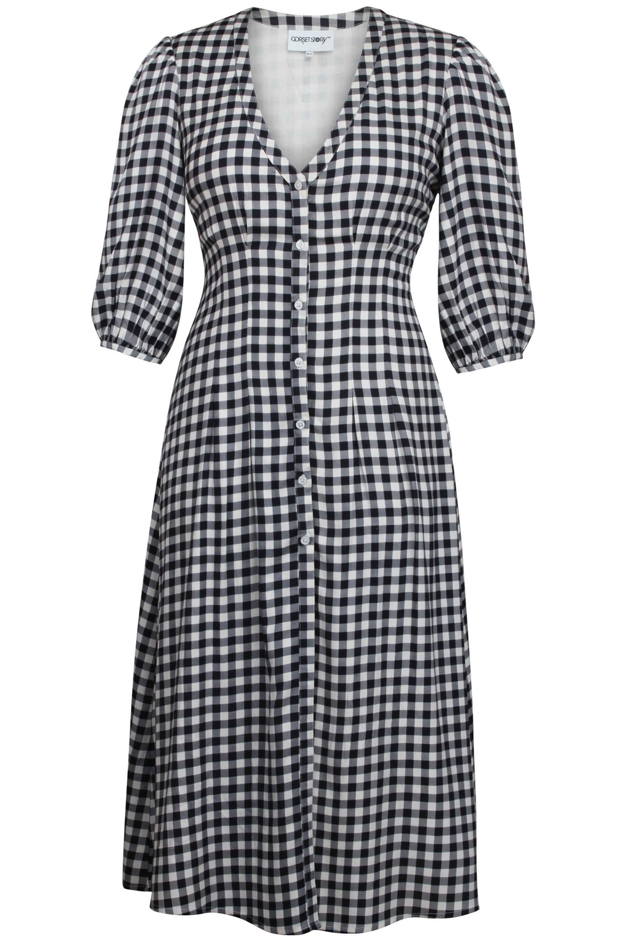 Rosemary Black Gingham Viscose Shirt Dress with Corset Inspired Lacing