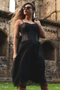 Corset Story SDS024 Black Satin Corset Dress with Tulle Skirt