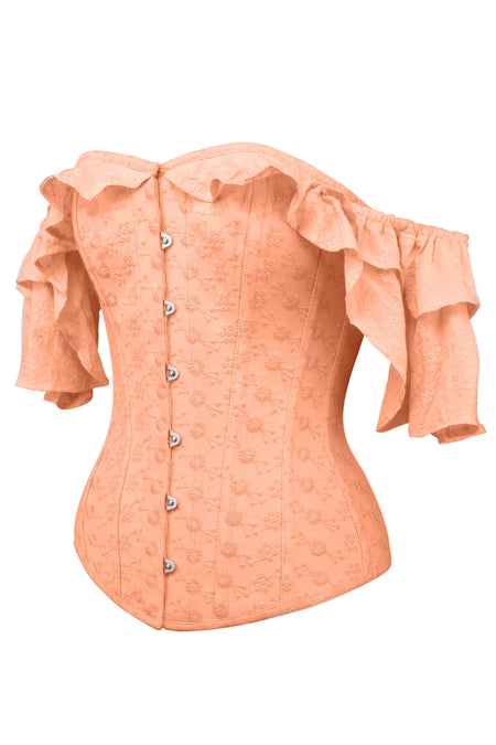 Corset Story TYS501 Coral Cotton Corset Top With Frilled Sleeve