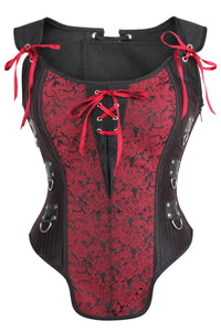 Corset Story WTS816 Red and Black Steampunk Overbust Corset with Shoulder Straps