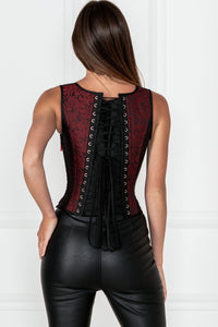 Corset Story WTS816 Red and Black Steampunk Overbust Corset with Shoulder Straps