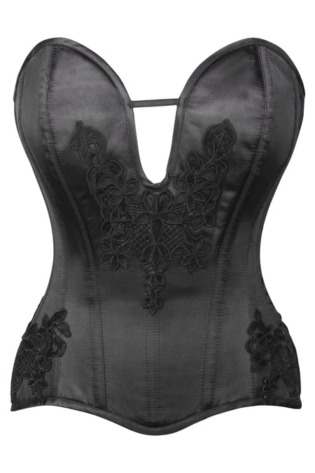 Corset Story WTS947 Black Satin Lace Applique Overbust Corset
