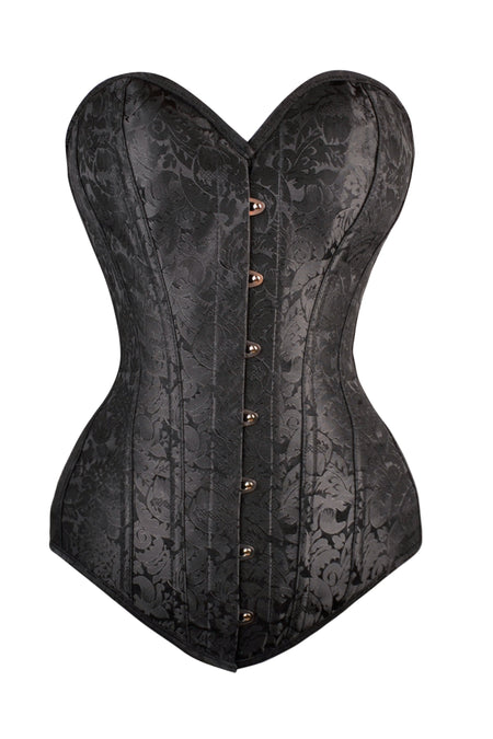  Black Corset Lace Front Brocade Gothic Plus Size Longline  Overbust Bustier Dress: Clothing, Shoes & Jewelry