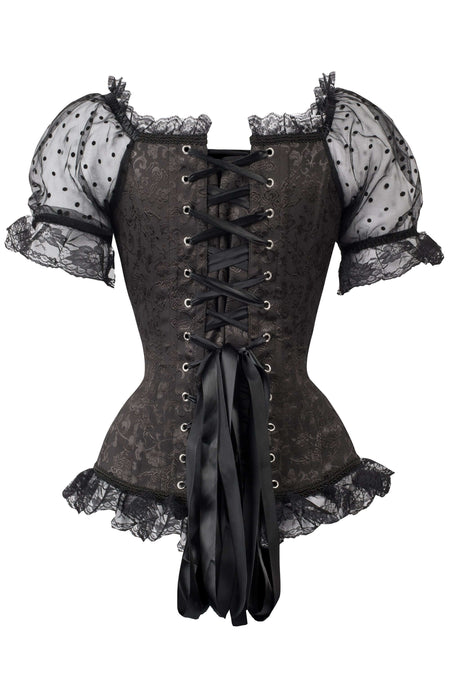 Corset Story CSFT095 Black Brocade Overbust With Court Neck And Sleeves